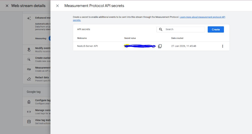 Google Analytics 4 Measurement Protocol API Secret settings